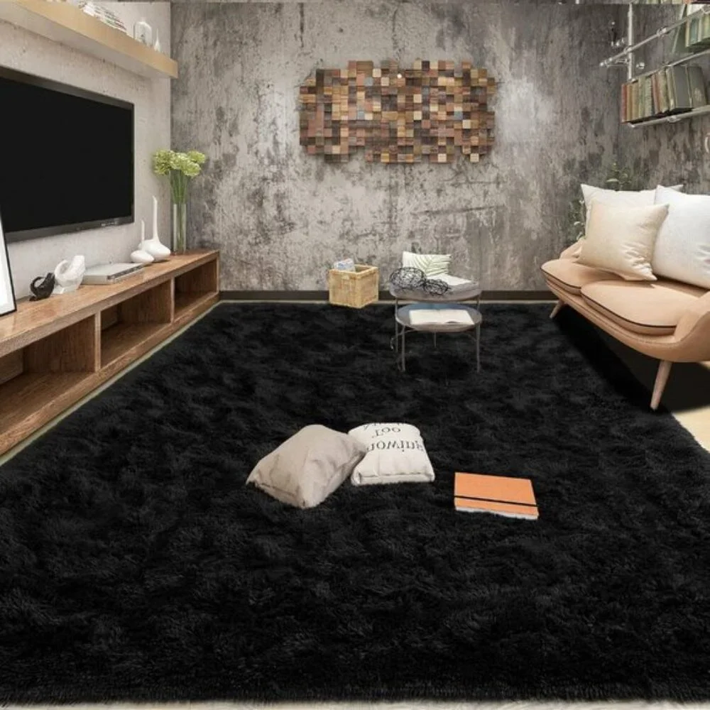 New 4x6 Super Soft Fluffy Area Rug, Black Shaggy Non-Slip Carpet for Room Decor